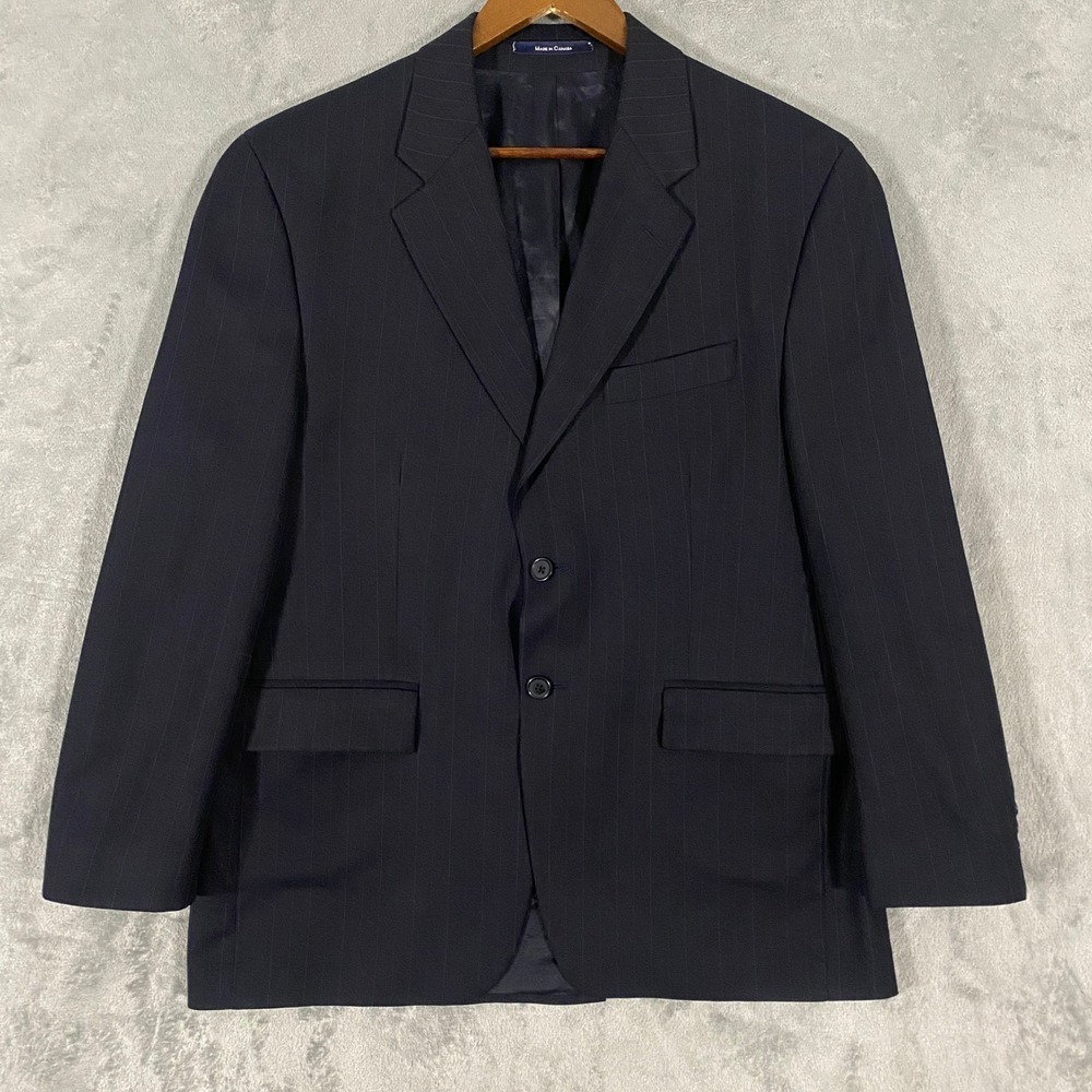 Chaps Ralph Lauren Blazer Mens 40S Navy Blue Pinstripe Wool Cashmere 2-Button